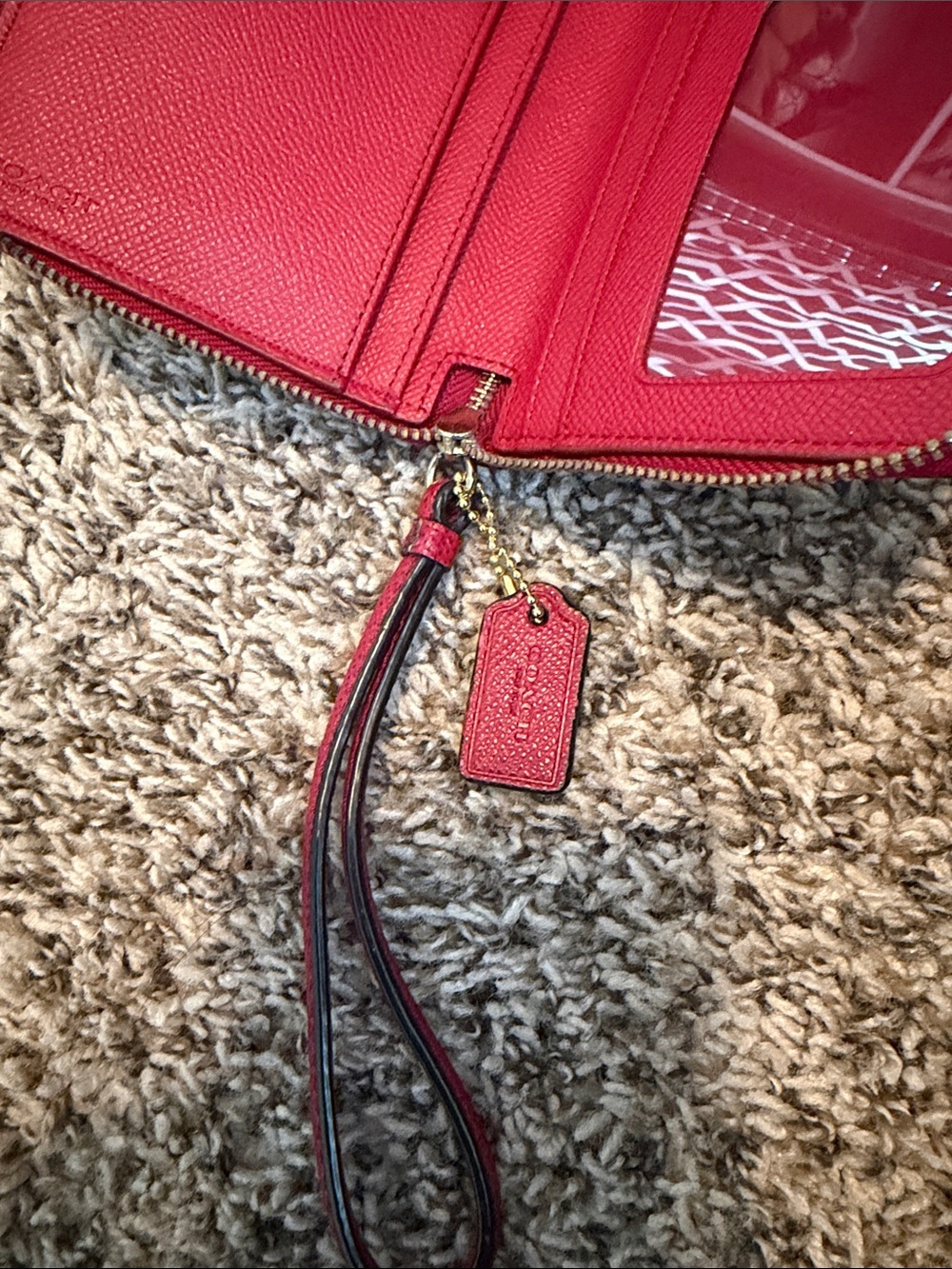 Coach Red Leather Zip Wallet with Wrist Strap - Picture 4 of 7